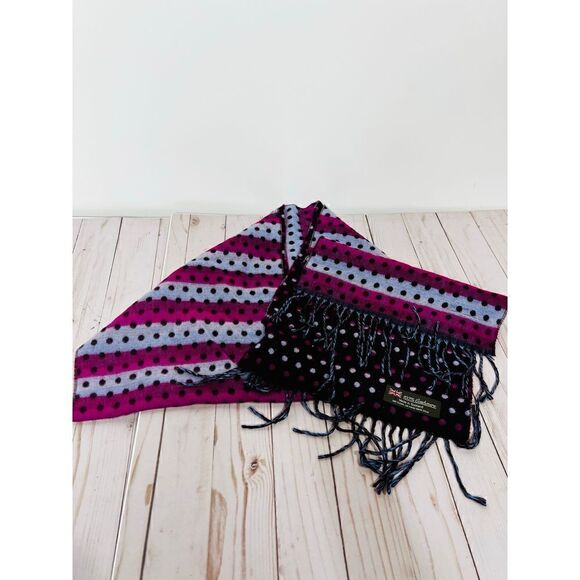 100% Cashmere Scotland Made Purple Pink Polka dot Stripes Scarf - Picture 1 of 3